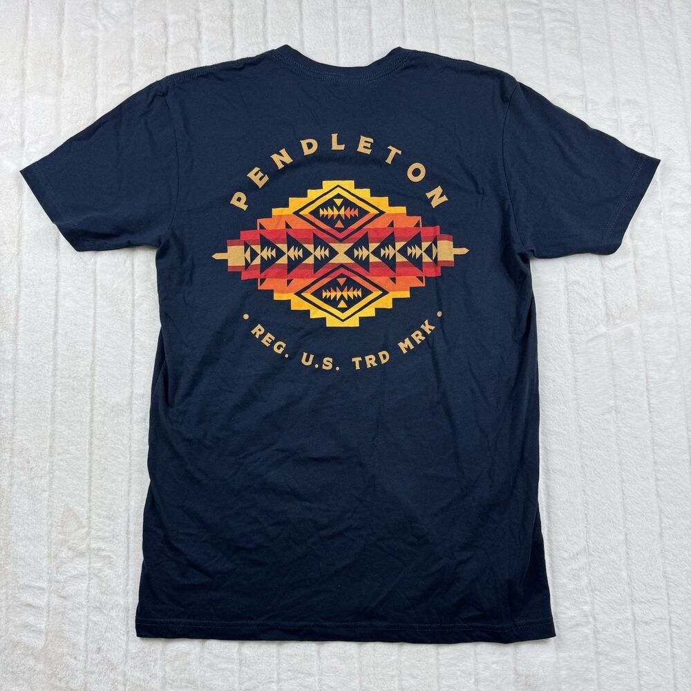 Pendleton Graphic Logo T-Shirt Adult Size Medium Dark Navy Aztec 100% Cotton NWT